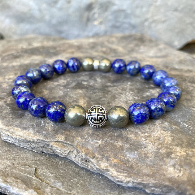 Bracelet lapis lazuli pour homme perles bois coco - Ninanina